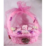 Special Valentines Pink Basket Bouquet of Teddies and Chocolates